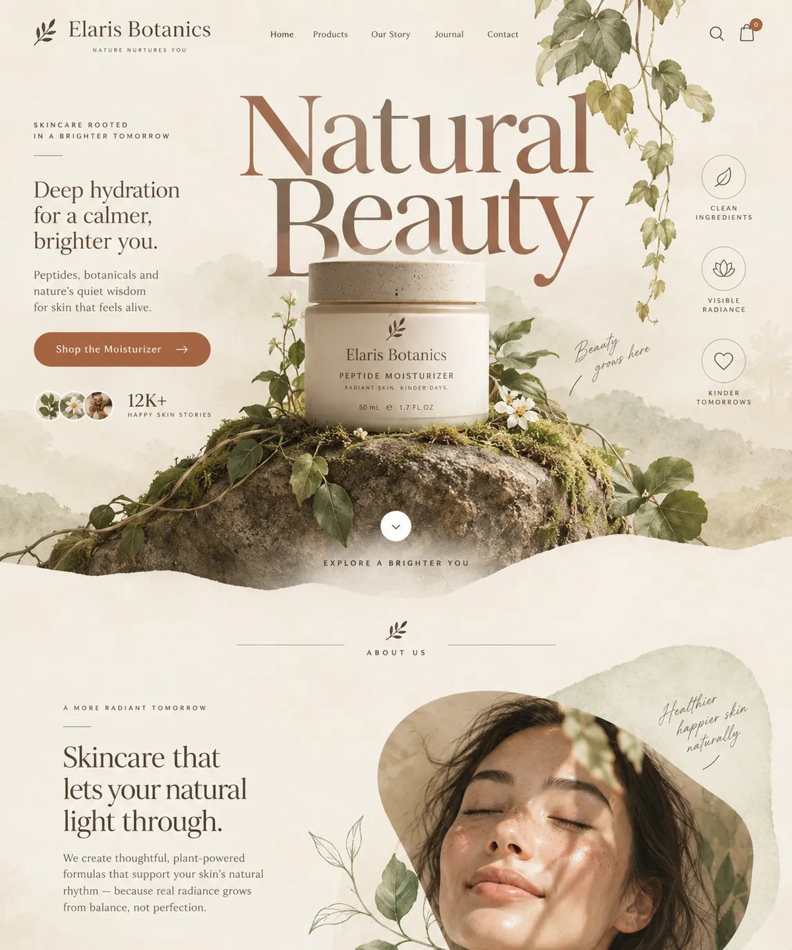 A product landing page where oversized type sits behind the hero object.