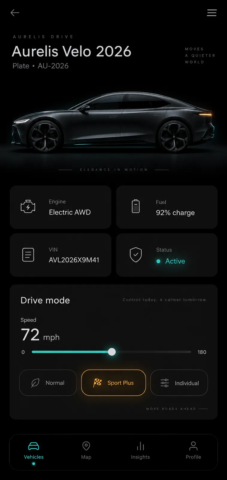 One vehicle-details screen, alone in the frame — the style at the size a gallery card shows it.