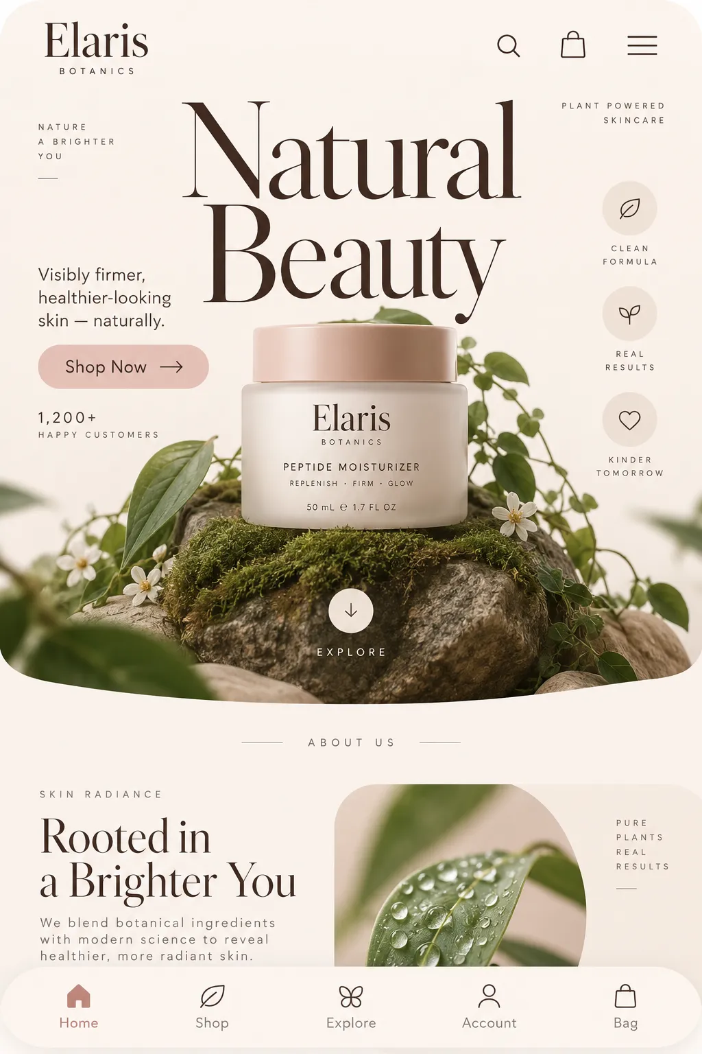 A product landing page where oversized type sits behind the hero object.