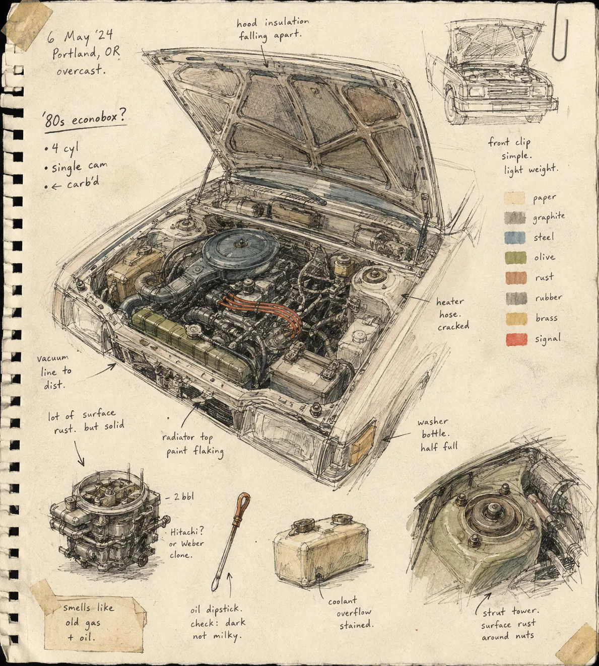 Annotations pointing into the parts the artist worked out.
