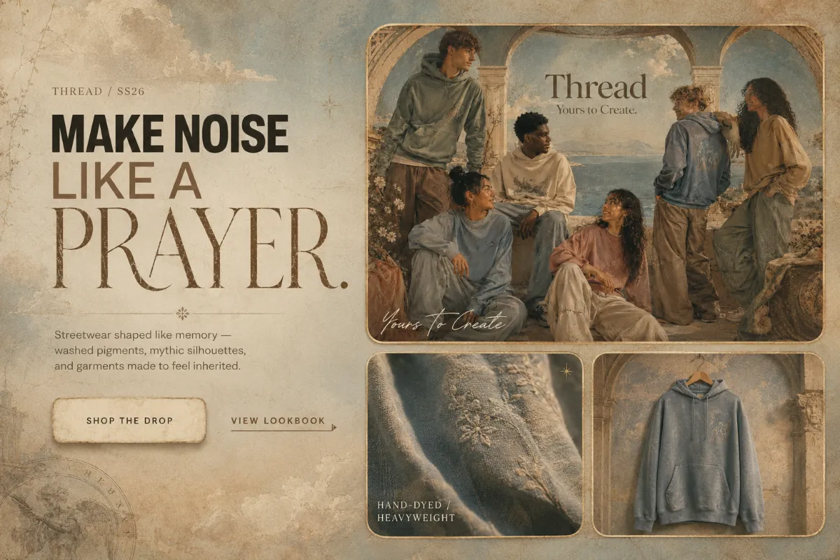 A campaign site for a hip young street brand — bold, raw, expressive, mythic.