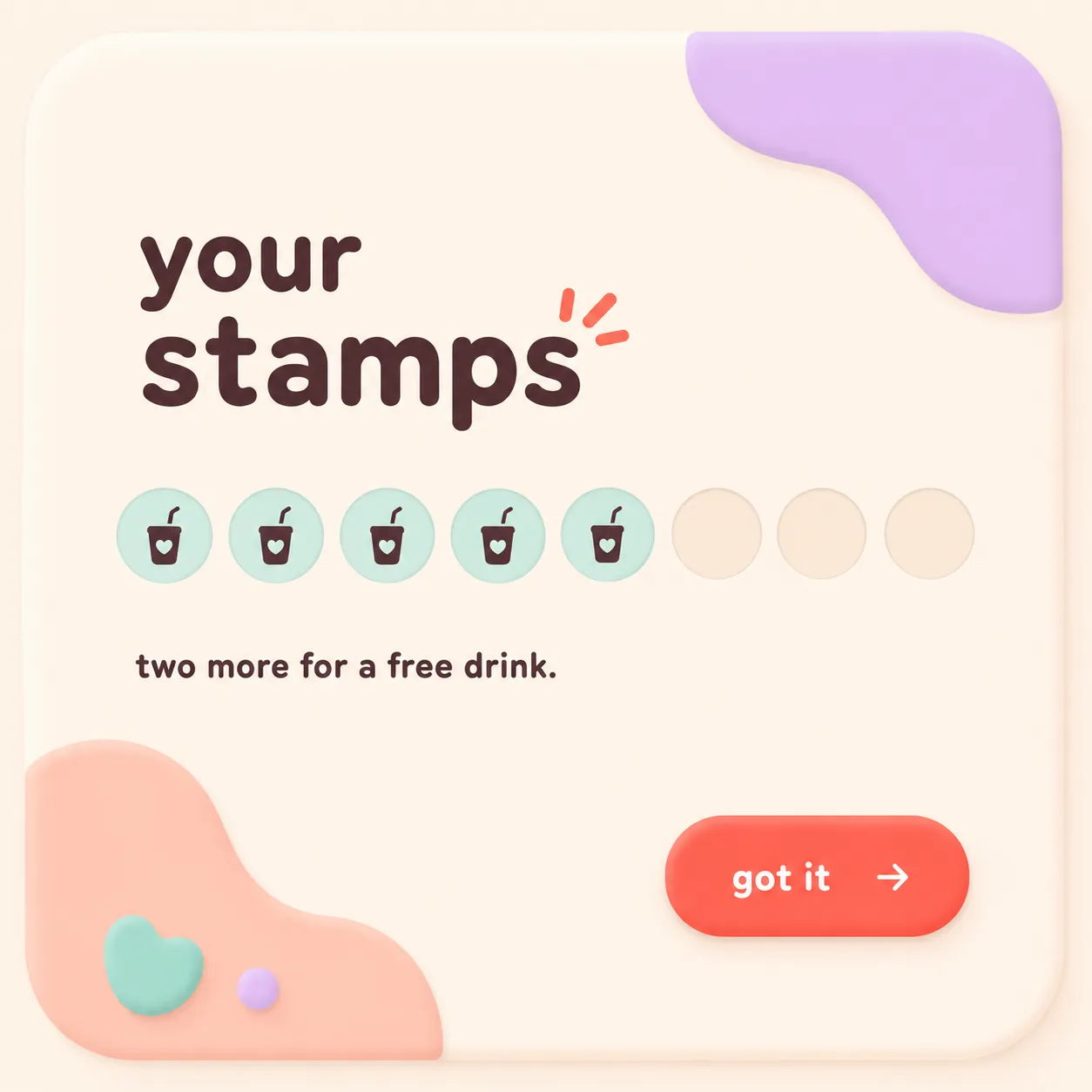 Eight circles standing in for punches on a card — the rounded shape language doing literal double duty as the content itself.