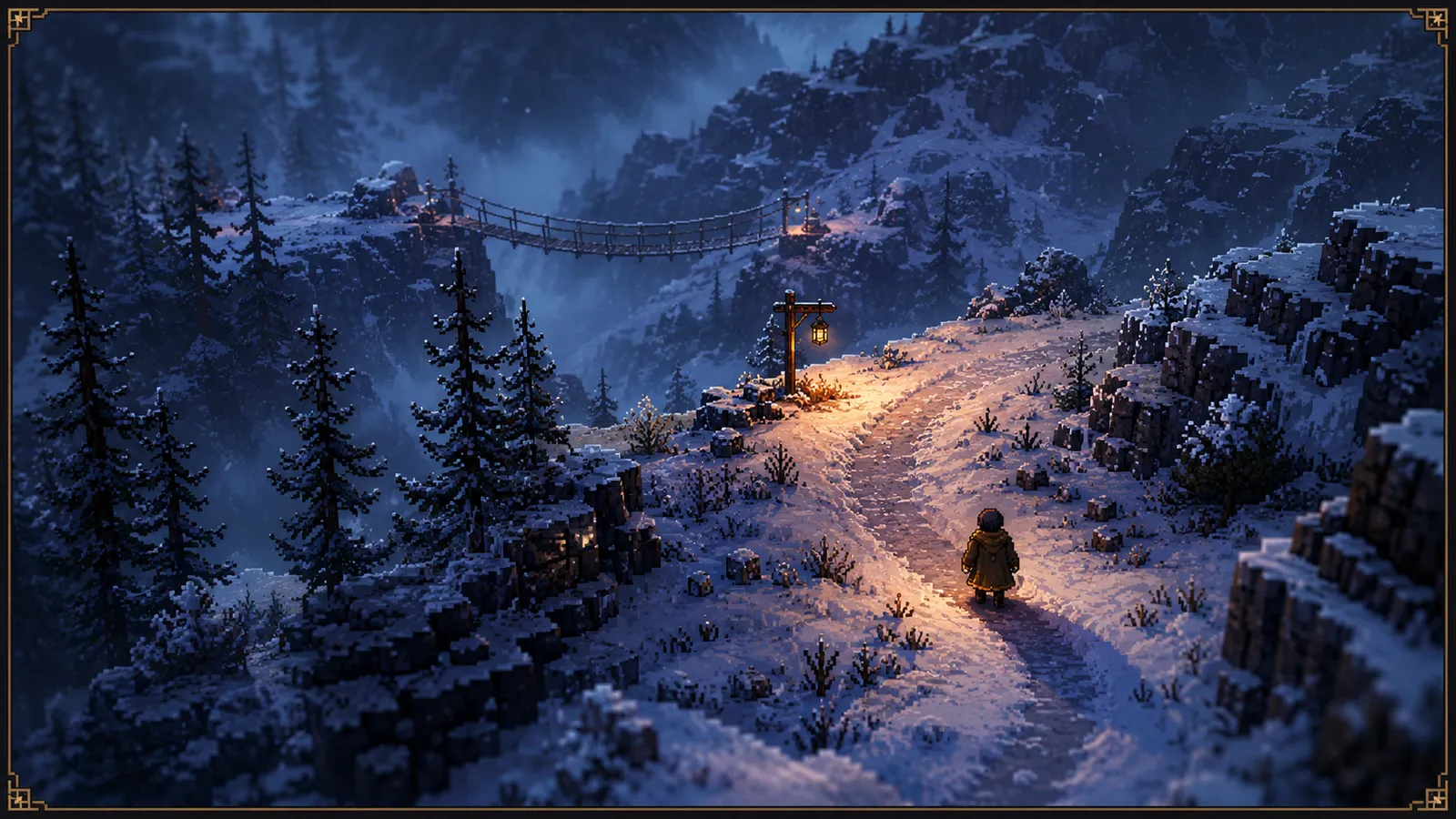 A landscape with one small traveller and no architecture, where distance and terrain have to carry the shot.