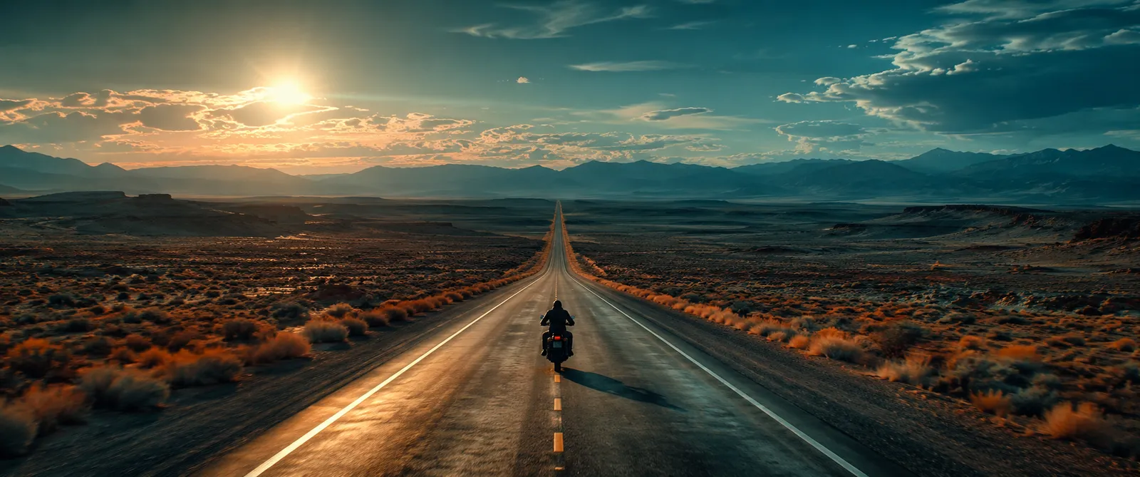 The same treatment carries to a landscape-scale wide, the rider warm against the cool distance.