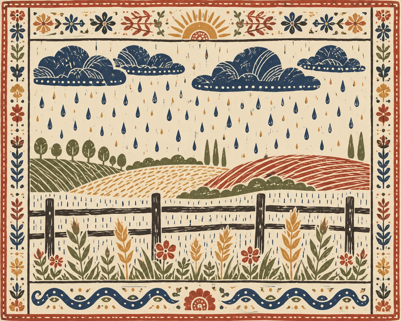 Weather stylised into a repeating motif band.