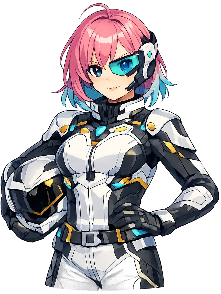 A mecha-pilot persona depicted in the attached style, uniform across the generation.
