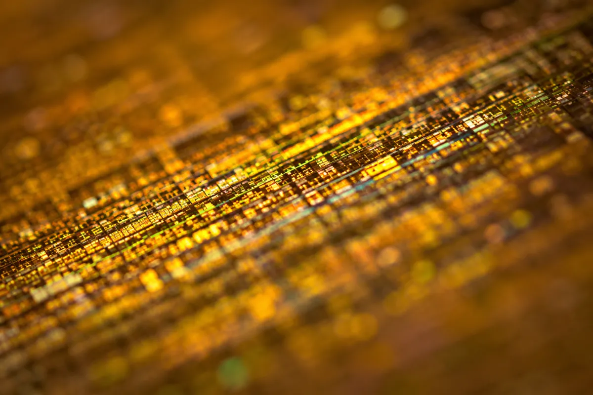 Silicon Wafers with microchips used in electronics for the fabrication of integrated circuits