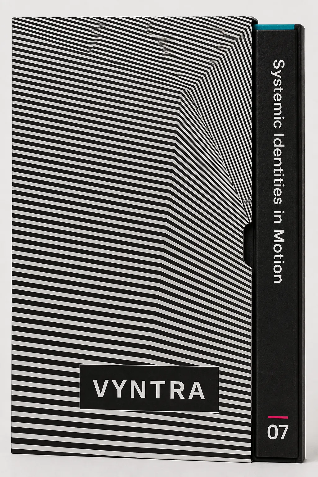 Two crops of one field meeting at the slipcase mouth — the withdrawn spine is where the field stops and the plain tier takes over.