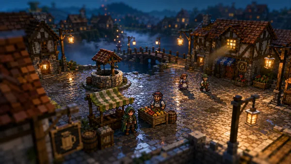 Lantern-Lit Pixel Diorama