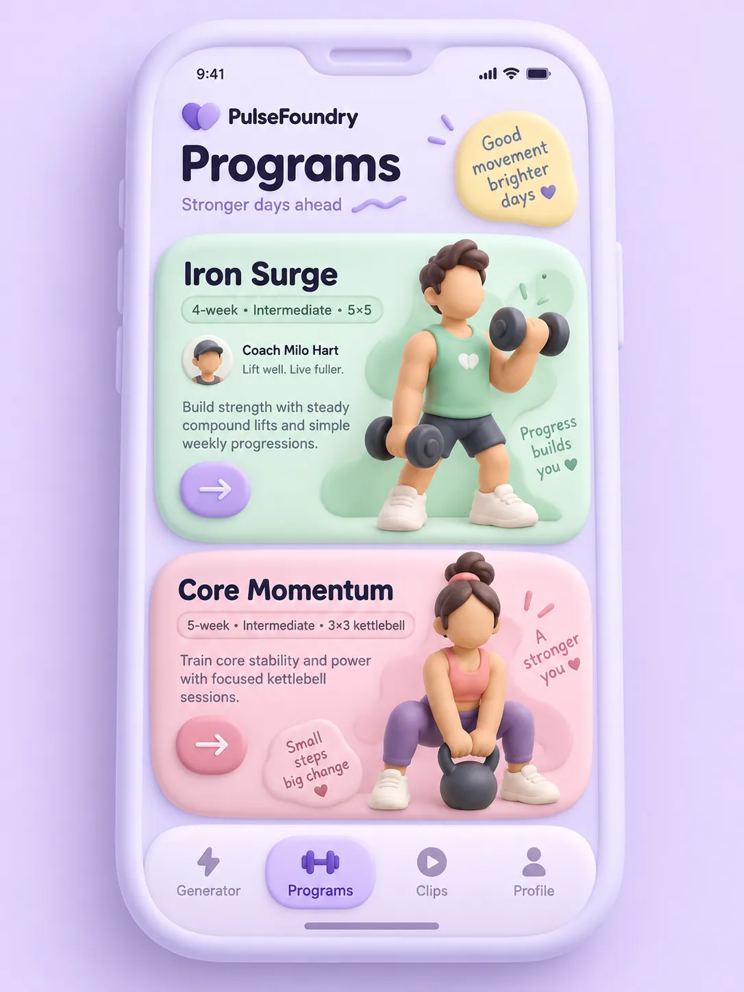 A single list screen: two stacked program cards over a fixed bottom navigation.