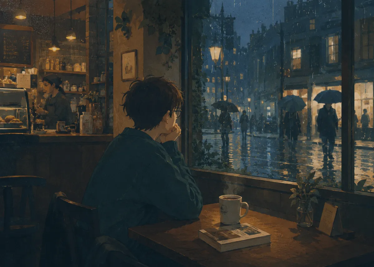 Corner cafe in the rain