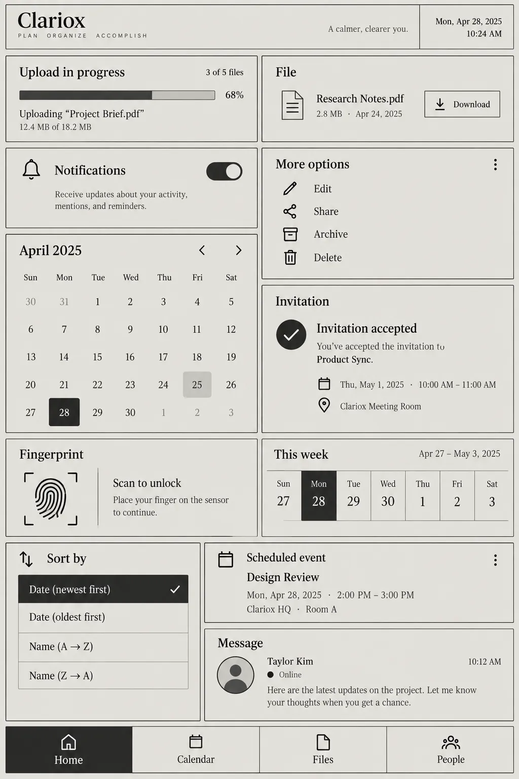 Loose UI parts under one treatment — the components a design system ships.
