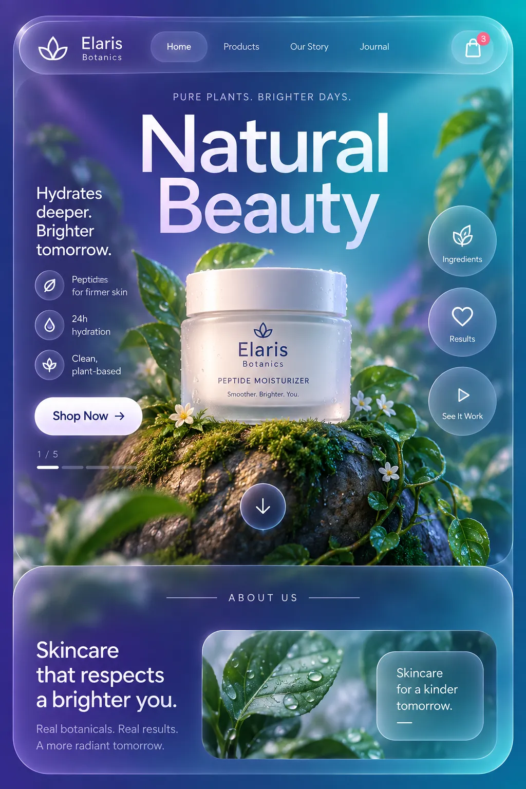 A product landing page where oversized type sits behind the hero object.