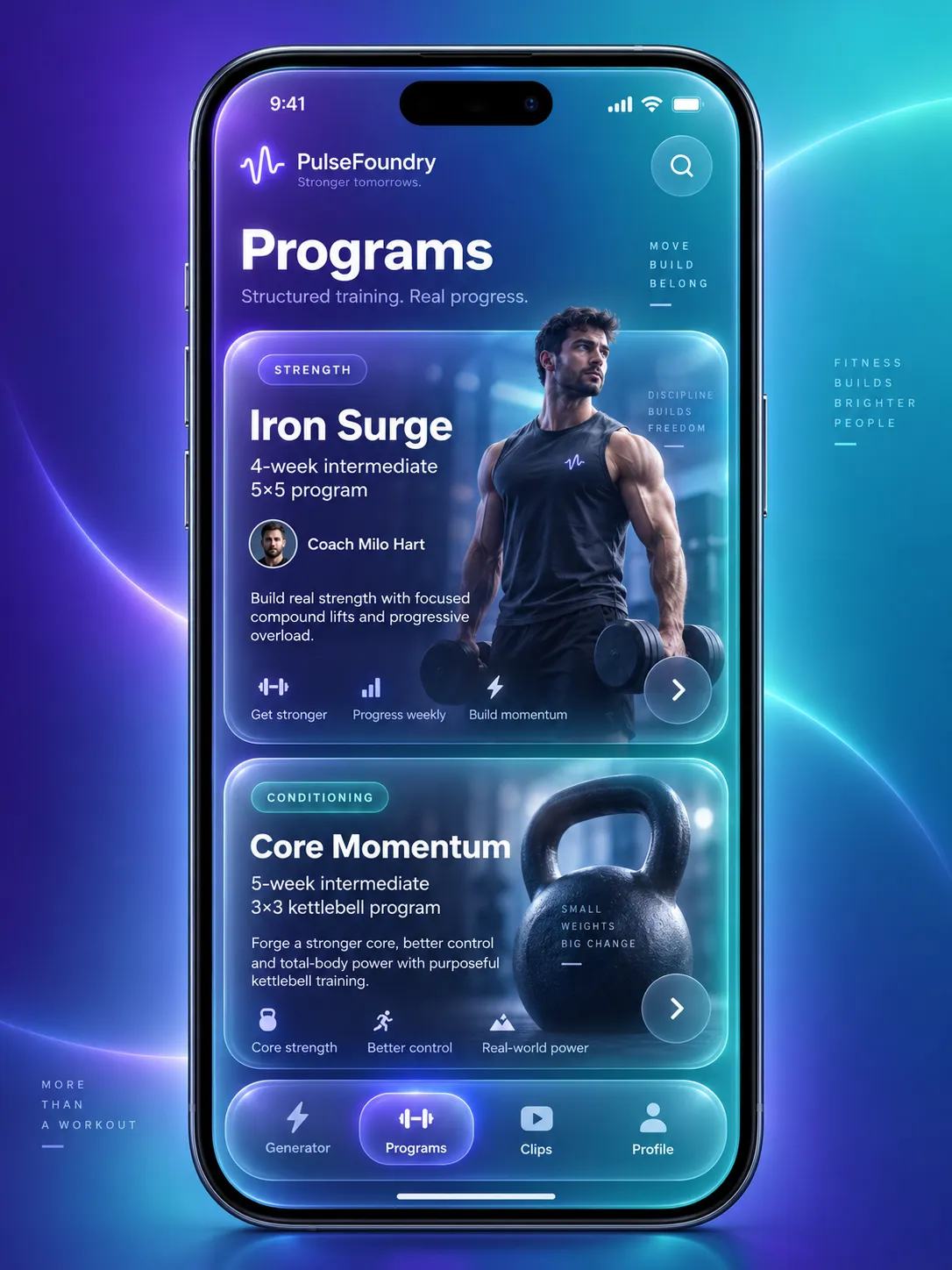 A single list screen: two stacked program cards over a fixed bottom navigation.