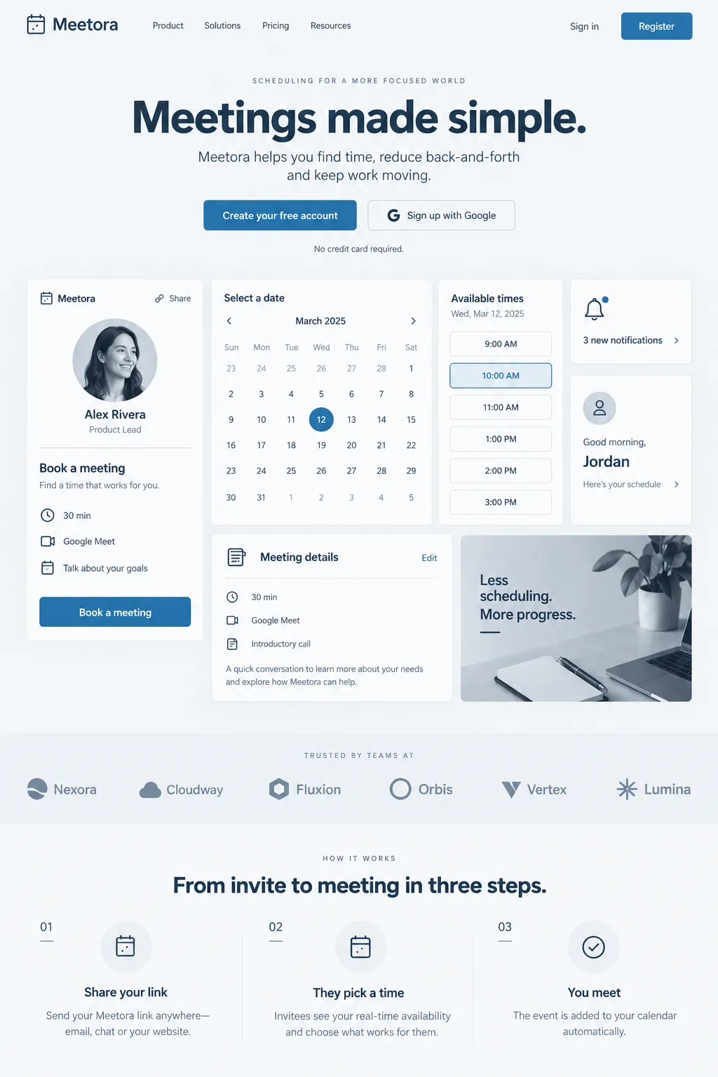 A SaaS landing page: hero, an interface collage, customer logos and a step section.